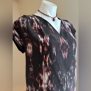 Cynthia Rowley Black Purple Red White Tie Back Blouse V Neck Cap Sleeves SZ 4